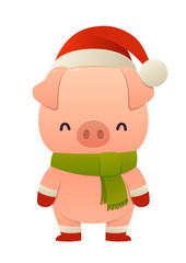 Cute Pig cartoon character in Santa hat happy Christmas and New year