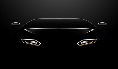
silhouette of the front of the car on a black background