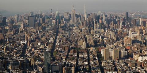 Aerial view of cityscape with Empire State Building in the background, Manhattan, New York City, New York State, USA