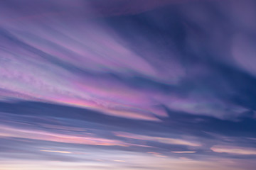 Nacreous (mother of pearl) or polar stratospheric clouds, Northern Iceland 