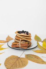 banana pancakes autumn leaves and fruits