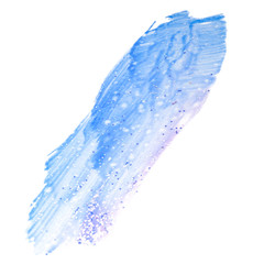 Stain on paper paint with sparkles. light purple blue spot for design isolated on white background