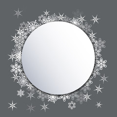 Vector illustration. Round winter frame on the grey background. 