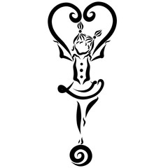 Girl standing on the ball, heart in her hands