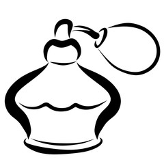 vintage women's perfume, bottle drawn in black smooth lines