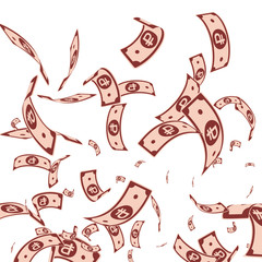 7449485 Russian ruble notes falling. Random RUB bills on w