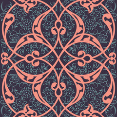 Iznik tile seamless pattern design, classical Ottoman Turkish style floral decoration