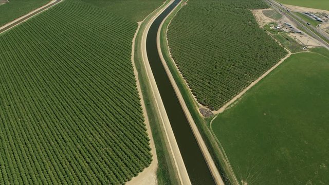 Overhead aerial Governor Brown aqueduct farming landscape USA
