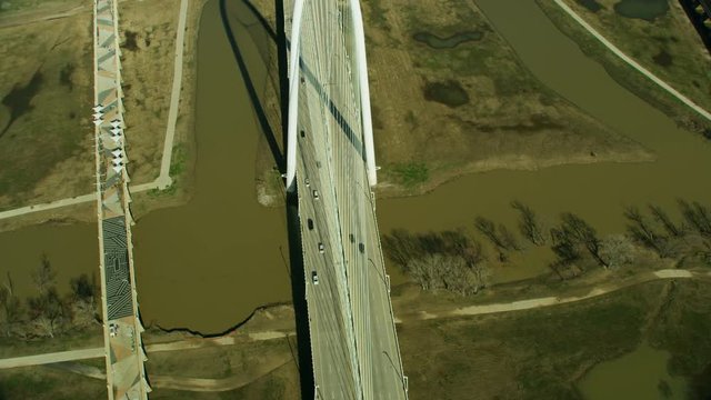 Aerial Trinity river Margaret Hill Hunt bridge Dallas