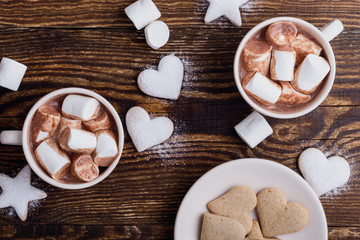 Christmas cookies and  hot chocolate with marshmallows