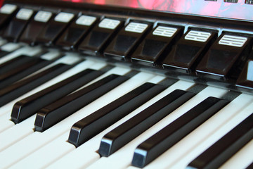 Accordion. Keys and buttons. Close-up. Background. Texture.