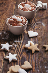 Christmas cookies and  hot chocolate with marshmallows