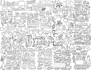 Wall murals Cartoon draw Doodle Sketch Vector Illustration Art Set