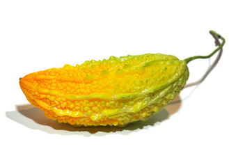 Whole ripe balsam pear, momordika, Bitter gourd, bitter melon, Balsam apple. Isolated on white background.