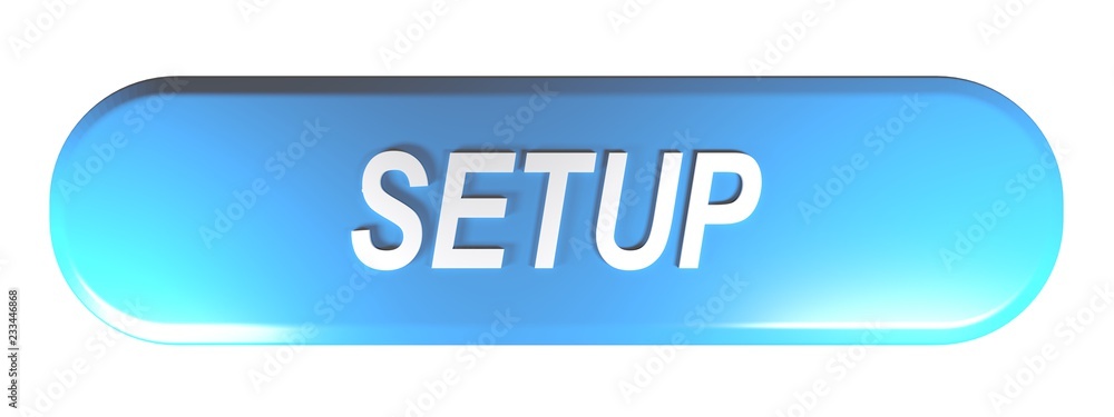 Poster blue rounded rectangle push button setup - 3d rendering illustration
