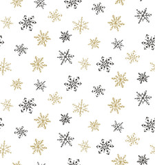 Seamless pattern of snowflakes sketches.