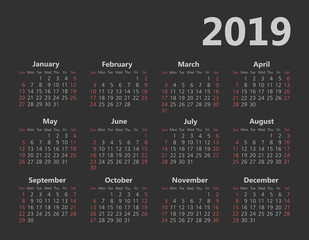 Vector pocket 2019 year calendar