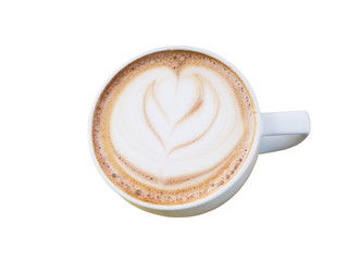 Close up of Cup of hot latte art coffee on wooden table.