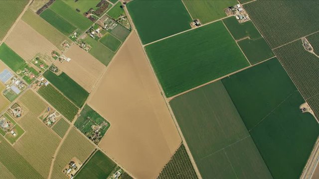 Overhead aerial patchwork fields farm land San Francisco