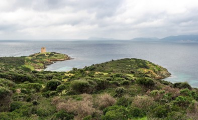 Torre di Pixinni, vicino a Capo Malfatano, a sud della Sardegna, in Italia