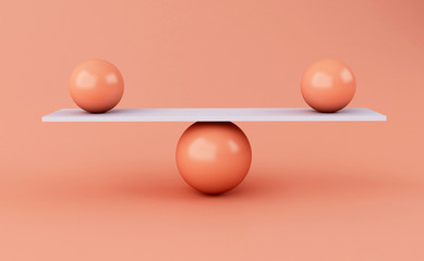 3d spheres balancing on a seesaw.