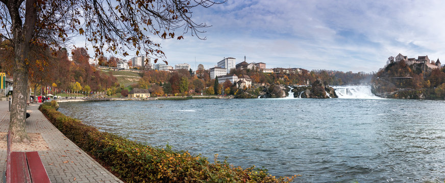 panorama landscape view of the famous Rhine Falls in Switzerland on a late autumn day © makasana photo