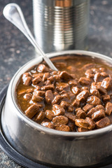 Meal for dog or cat. Canned meat with sauce.