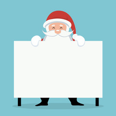 Christmas card of Santa Claus behind white sign or placard