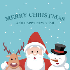 Christmas card of santa claus, reindeer and snow bear