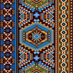 Fotobehang Folk ornamental seamless pattern. Geometric ethnic wallpaper, colorful backdrop. Abstract mexican geometric pattern © sunny_lion