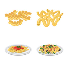 Vector design of pasta and carbohydrate logo. Set of pasta and macaroni vector icon for stock.