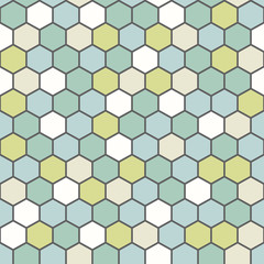 The geometric background made out of hexagons in various colors / The retro hexagon background / Hexagons