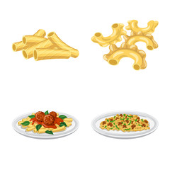 Vector design of pasta and carbohydrate sign. Set of pasta and macaroni vector icon for stock.