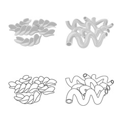 Isolated object of pasta and carbohydrate logo. Collection of pasta and macaroni vector icon for stock.