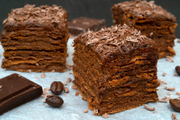Fresh tasty chocolate cake.