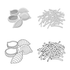 Vector illustration of pasta and carbohydrate sign. Collection of pasta and macaroni stock vector illustration.