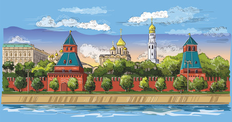 Naklejka premium Vector colorful hand drawing Moscow-5