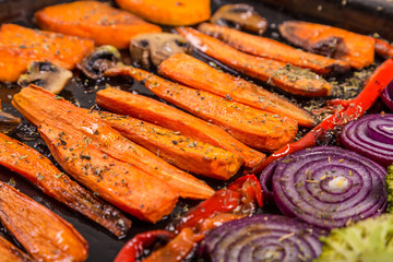 baked vegetables on tray