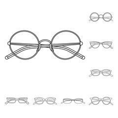 Isolated object of glasses and frame sign. Collection of glasses and accessory stock vector illustration.