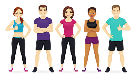 Fototapeta premium Group of fitness people in sportswear set vector illustration