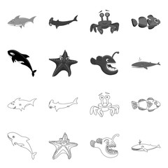 Obraz premium Vector design of sea and animal sign. Set of sea and marine vector icon for stock.