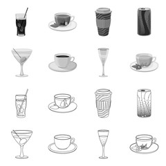 Vector illustration of drink and bar icon. Set of drink and party stock symbol for web.