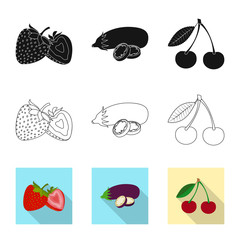 Isolated object of vegetable and fruit sign. Collection of vegetable and vegetarian stock vector illustration.