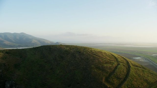 Aerial coastal reveal view crop fields Oxnard California