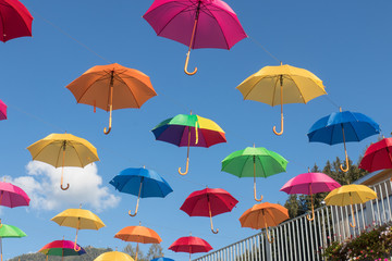 multi color umbrellas floating in Werfenweng