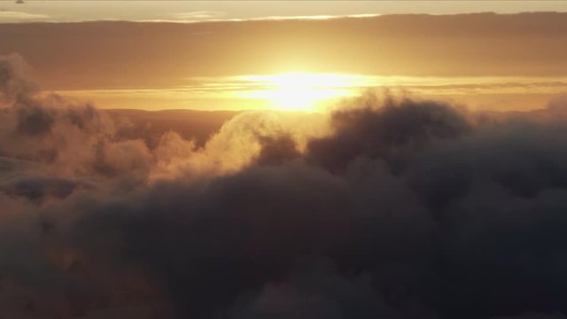 Aerial sunrise cloudscape Mt Moran summit Wyoming USA