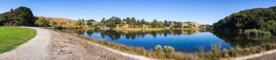 Panoramic view of Boronda Lake in Palo Alto Foothills Park, San Francisco bay area, California