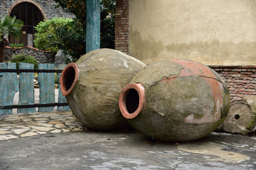 Old clay pitchers for wine production.