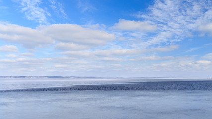 winter frozen lake / winter peaceful landscape deserted place