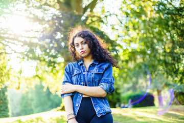 Fototapeta premium Young Greek Lady Portrait in UK, Coventry Park